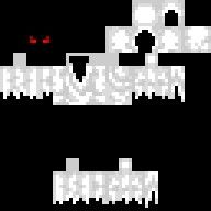 an old pixel style video game with red eyes and white letters on black background,