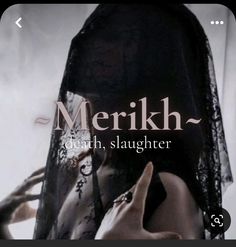 a woman with her hand up to her face and the words merikh written on it