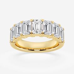 5 ctw Emerald Lab Grown Diamond Seven Stone Anniversary Band 14K Yellow Gold, FG, SI1 Emerald Cut Wedding Band, Future Engagement Rings, Emerald Cut Moissanite, Wedding Anniversary Rings, Jewelry Workshop, Half Eternity Band, Emerald Stone, Emerald Cut Diamonds, Anniversary Bands