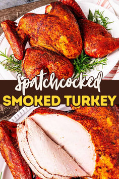 This smoked spatchcocked turkey is the perfect addition to your Thanksgiving dinner!   It features a homemade spice rub that combines sweet and spicy barbecue flavors with classic herb-roasted turkey flavors.   And spatchcocking the turkey allows it to cook faster and more evenly, so it avoids drying out the delicate white meat.   It all adds up to a delicious smoked turkey the whole family will rave about! Smoked Spatchcock Turkey, Thanksgiving Main Course, Spatchcock Turkey, Banana Recipes Easy, Smoked Turkey Recipes, Smoked Turkey Breast, Pinterest Christmas, Smoker Cooking, Traeger Recipes