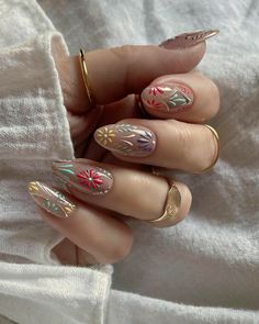 Folk Nails, Spring Acrylic Nails, Minimalist Nails, Pretty Acrylic Nails, Floral Nails, Chic Nails, Flower Nails