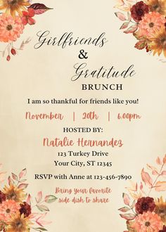 an elegant floral bridals and greture brunch is featured on the front of this wedding card