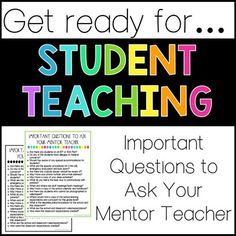 Going into student teaching can be really scary! Be prepared to meet your mentor or cooperating teacher with these important questions! These questions will help you get to know your mentor teacher, the classroom, students, school, procedures and expectations!Happy Teaching & Happy Smiling! :) Erika Let's Connect! TpT Store: Teaching and SmilingInstagram: Teaching and SmilingFacebook: Teaching and SmilingPinterest: Teaching and Smiling Pre Service Teacher, Student Teaching Tips, Student Teaching Binder, Student Teacher Binder, Teacher Job Interview, Classroom Learning Centers, School Procedures, Future Educator, Teacher Portfolio