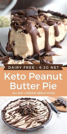 a piece of keto peanut butter pie on a plate