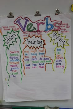 a bulletin board with writing on it that says verbbs help in many different ways