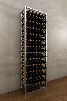 This new free standing cable wine from Buoyant Wine Storage LLC is a unique and modern wine rack like no other. Like all BUOYANT® racks this freestanding wine rack is a top-of-the-line quality rack. Wine Rack On The Floor, Winery Tasting Room Storage, Tall Floor Wine Rack, Standalone Wine Rack, In Floor Wine Storage, Wine Storage Locker, Wine Walls, Standing Wine Rack, Wine Room Design