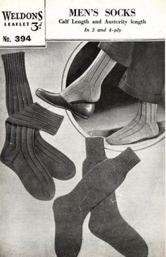 "Mens Socks ~ Ribbed or Plain worked on 4 needles Length 10\"- 11\"  ~  3Ply or 4 Ply Sock Yarn Knitting PATTERN PDF Instant Download." Sock Yarn Knitting Patterns, Two Needle Socks, Vintage Vogue Patterns, Argyle Socks, Hand Knit Socks, Vogue Knitting, Sock Knitting Patterns, Vintage Knitting Patterns, Vintage 40s