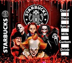 the poster for starbucks's halloween special event with characters from movies and tv shows