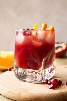 Pomegranate cocktail in a glass.