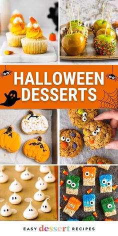 halloween desserts and treats are featured in this collage