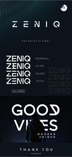 three different types of font and numbers on a black background with the words good vibes written