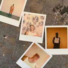 four polaroid photographs of people standing in front of a wall