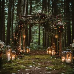 Moody Forest Wedding Ideas: A Dreamy Guide + Tips for Your Big Day - Yeah Weddings Moody Earthy Wedding, Fall Twilight Wedding, Moody Wedding Venue Decor, Oak Tree Wedding Decorations, Faerie Wedding Aesthetic, Mystical Forest Wedding Theme, Outdoor Forest Wedding Reception, Goth Outdoor Wedding, Forest Elopement Ceremony