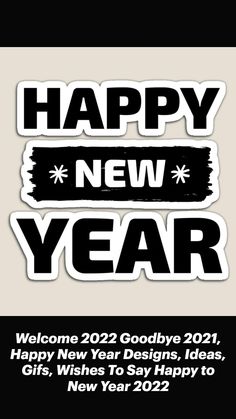 the words happy new year are shown in black and white on a sticker sheet