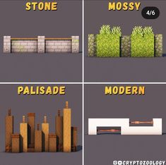 four different types of stone and mossy in the video game, which shows how to use