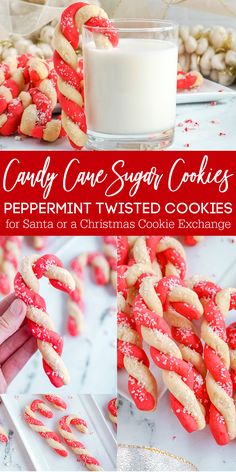 candy cane sugar cookies with peppermin twisted cookies for santa or a christmas cookie exchange