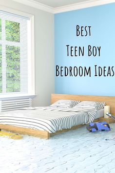 a bedroom with blue walls and the words best teen boy bedroom ideas