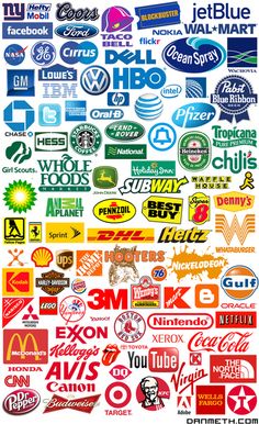 many different types of logos are shown in this graphic art work, which depicts the company's logo and its slogans