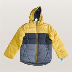 New With Tags Whales Tail Color Block Hooded Puffer Coat In Yellow, Grey, And Black Full Zip Up The Front Two Side Pockets With Snap Button Closure Fleece Lined Attached Hood Water And Wind Resistant Great For Snow, Rain, Or Windy Weather Available Sizes- Boy's 8 And 14-16 Measurements: Boy's 14-16 Pit To Pit: 20.75" Length Of Front: 24.25" Sleeve Length Shoulder To Wrist: 23.5" Length Of Back: 27" Yellow Long Sleeve Hooded Jacket For Winter, Yellow Long Sleeve Hooded Winter Jacket, Yellow Puffer Jacket For Cold Weather In Fall, Yellow Double-lined Hooded Outerwear For Fall, Yellow Winter Outerwear For Cold Weather, Yellow Hooded Puffer Jacket For Winter, Yellow Hooded Puffer Outerwear, Yellow Puffer Jacket For Winter, Yellow Casual Puffer Jacket For Spring