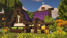 Minecraft Fairycore Amethyst House Video Tutorial Calcite Minecraft House, Minecraft Calcite House, Amethyst House Minecraft, Minecraft Amethyst House, Minecraft Amethyst, Fairycore Minecraft, Fairycore House, Chalet Minecraft, Cottage Minecraft