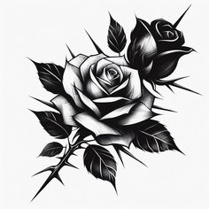 a black and white drawing of a rose