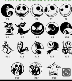 an image of halloween stickers with the names and numbers for each character in them