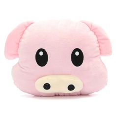 a pink stuffed animal with black eyes