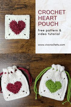 crochet heart pouch free pattern and video