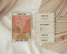 a card with an image of a desert scene on it