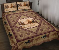 this is a bed with horses on it