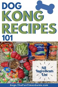 the dog kong recipes 101 is on display in front of a pile of dogs food