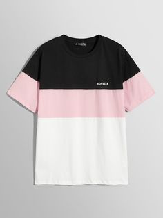 Color Block Tshirt, Shirts Shein, Shein Shirts, Striped Tshirt Men, Trendy Shirt Designs, Color Block Tee, Tshirt Design Men, Fur Clothing