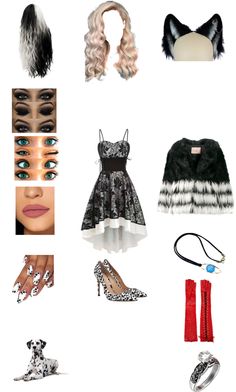 several different types of hair and accessories are shown in this image, including shoes, gloves, bracelets, necklaces, earrings, and rings