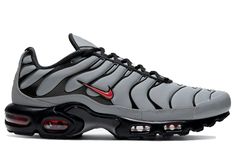 Check out the Nike Air Max Plus Wolf Grey Black Crimson available on @StockX Nike Fashion Shoes, Nike Tn, Shoes Sneakers Nike, Hype Shoes, Mens Nike Air, Nike Air Max Plus, Air Max Plus, Hot Sneakers, Hiking Shoes