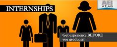 an orange background with black silhouettes of people and the words, internship's get experience before you graduate