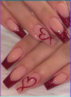 Valentines Nail Art Designs, Nail Art Cute, Unghie Sfumate, Red Nail Art, Valentine Nail Art, Red Valentine, February Nails, Nail Designs Valentines