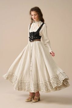 Dorothy 27|Ruffled maxi linen skirt – Linennaive 1890s Skirt, Peasant Skirt Outfit, Maxi Linen Skirt, Victorian Skirt, Peasant Skirt, Cape Coat, Style Skirt, Linen Skirt, Step Back