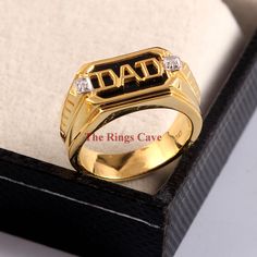 Dad Initial Letter Ring, Black Onyx Men Ring, 18K Gold Plated Silver Ring, Black Onyx Signet Ring, Personalized Gift, Gift For Father Day by TheRingsCave on Etsy Luxury Black Engraved Ring For Anniversary, Black 14k Stamped Signet Ring For Gift, Black 14k Stamped Signet Ring As Gift, Black Rings Stamped 14k As Gift, Gold Diamond Ring With Black Enamel For Gift, Gold Ring With Black Enamel For Anniversary, Black Hallmarked Enamel Ring For Anniversary, Gold Rings With Black Enamel For Anniversary, Hallmarked Black Enamel Ring For Anniversary