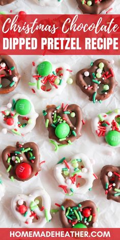 christmas chocolate dipped pretzel recipe with candy and sprinkles on top