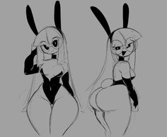 two cartoon characters with long hair and bunny ears