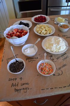 an assortment of food is displayed on a table