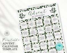 the printable calendar is displayed on a white background with green leaves and words that read'adventure activities '