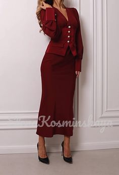 Burgundy Suit for Women 2 Piece Set Bishop Sleeve Blouse Midi Skirt Elegant Skirt Set Celebrations Suit Wedding Guest Suit Satin Skirt Set by ElenaKosminskaya on Etsy Suit Wedding Guest, Satin Skirt Set, Bishop Sleeve Blouse, Skirt Elegant, Burgundy Suit, Stylish Suit, Womens Suits