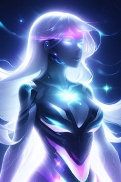 an image of a woman with glowing hair