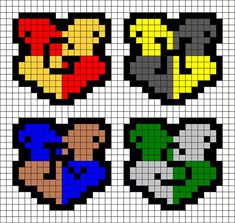 four pixellated images of different colored objects