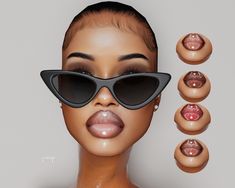 an image of a woman wearing sunglasses with different lips and tongue shapes on her face