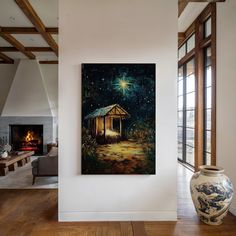 a painting on the wall of a living room