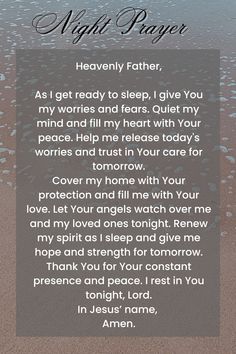 A calming and heartfelt Short Night Prayer for a Peaceful Mind to end your day with serenity. Lay your worries at God’s feet, embrace His peace, and rest in His protection. Perfect for finding comfort and strength before sleep. Evening Prayer Before Sleep, Good Night Prayer Before Sleep, Nightly Prayer, Good Night Prayer Quotes, Prayer For Peace, Peaceful Mind, Good Night Prayer, Bible Study Lessons, Night Prayer