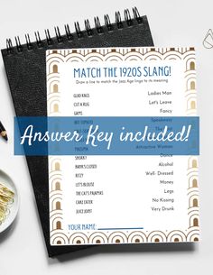 the answer key included in this game is to match the 1920's slang