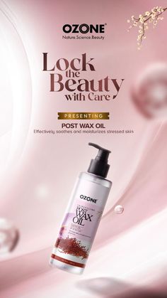 a bottle of ozonene's lock and beauty with care product on a pink background